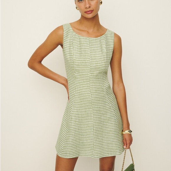 Reformation Dresses & Skirts - Reformation Amorette Linen Dress in Avocado Check